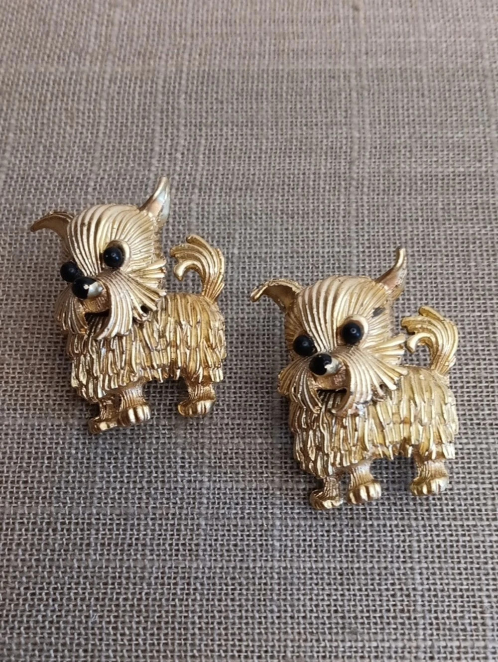 Yorkie Terrier Dog Brooch Pin Set Gold & Black Vintage
